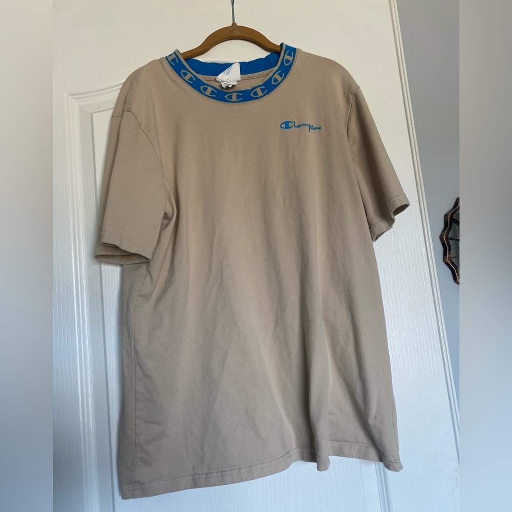 Tan and teal champion T shirt